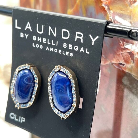 Gold Blue Resin Clip On Earrings Laundry by Shelli Segal $18 ea / 3 for $30 - Picture 1 of 8